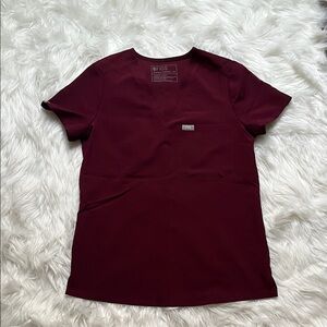 Figs Burgundy Short Sleeve Scrub Top